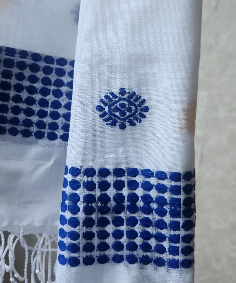 White blue handloom cotton assam stole