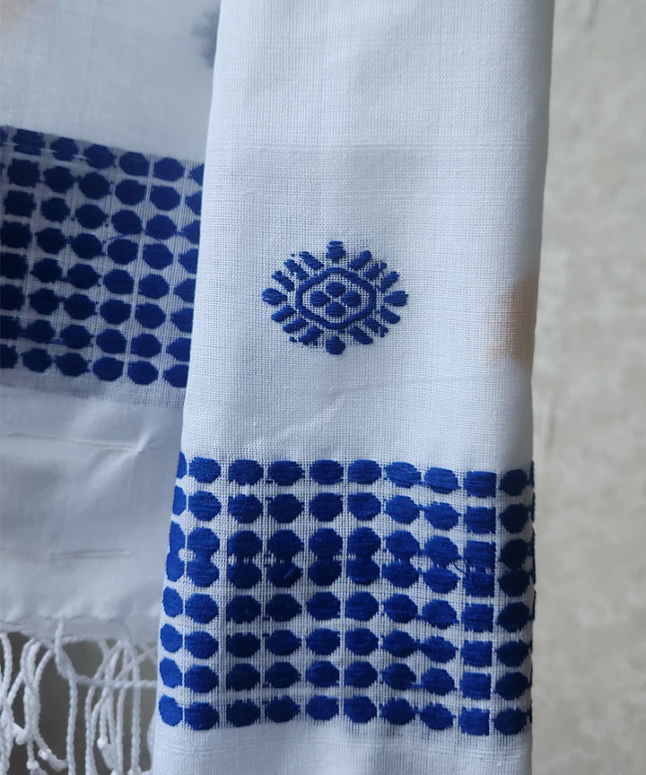 White blue handloom cotton assam stole