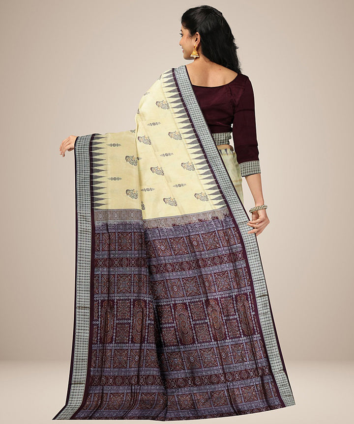 Off white dark brown silk handwoven bomkai saree