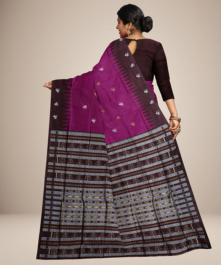 Dark raspberry black silk handwoven bomkai saree