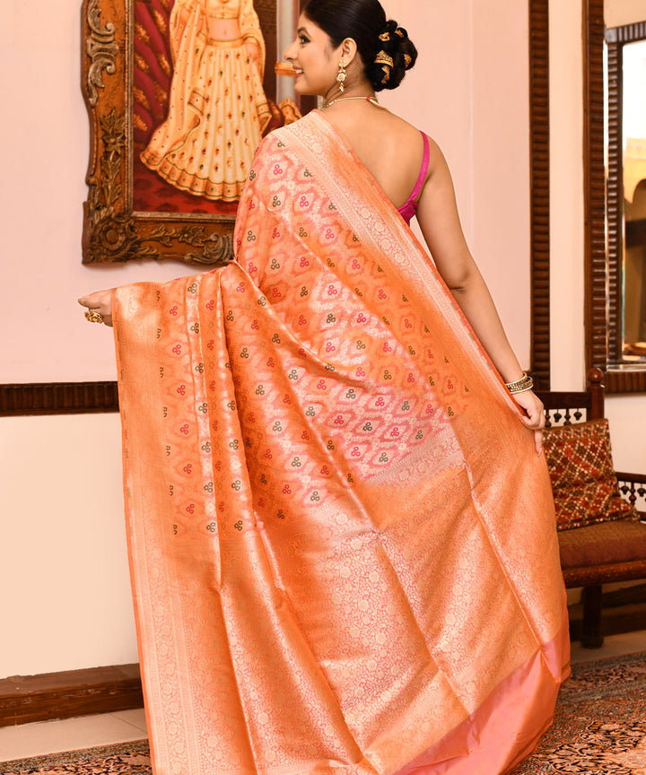 Peach handwoven banarasi silk saree