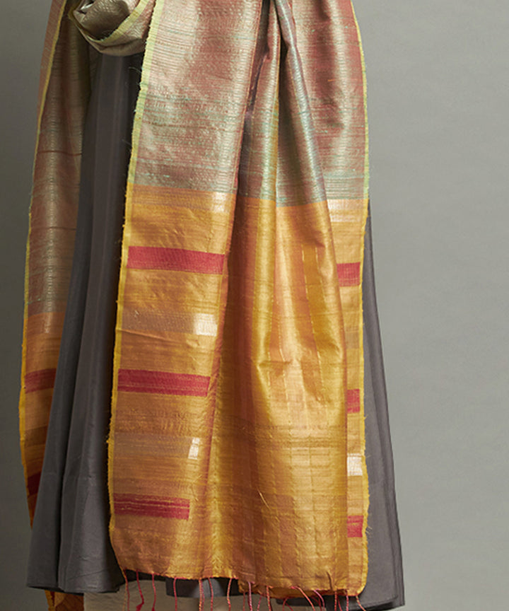 Mint green checkered tussar silk handwoven kosa dupatta