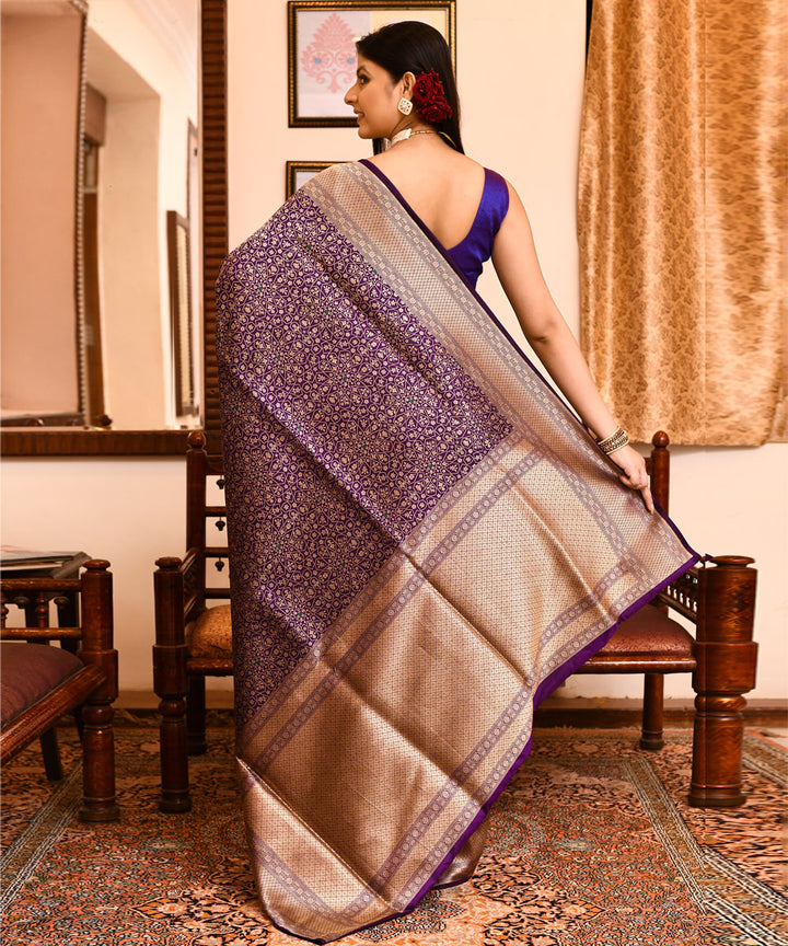 Purple silk handloom banarasi saree