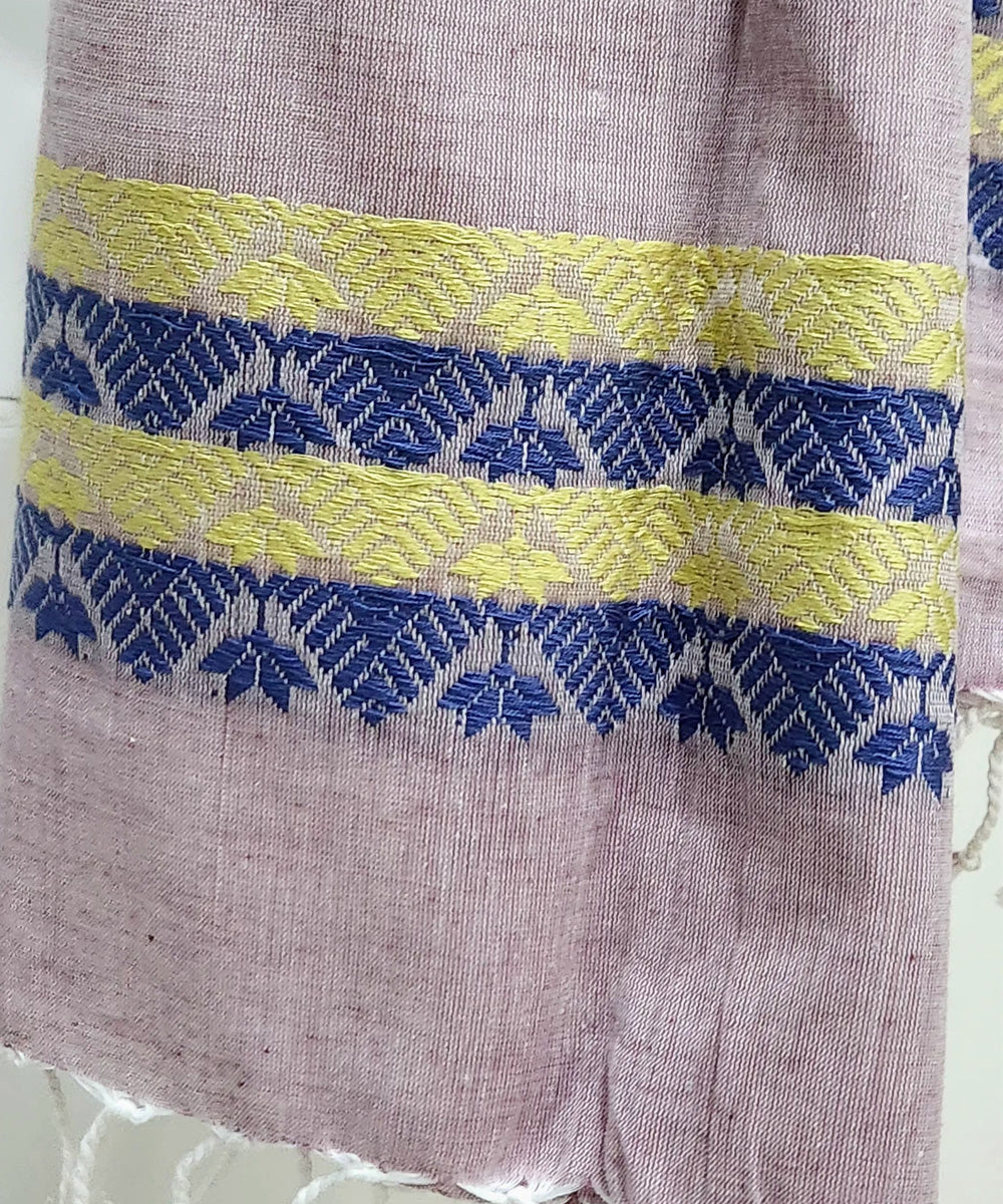 Mauve bule and yellow handloom cotton assam stole