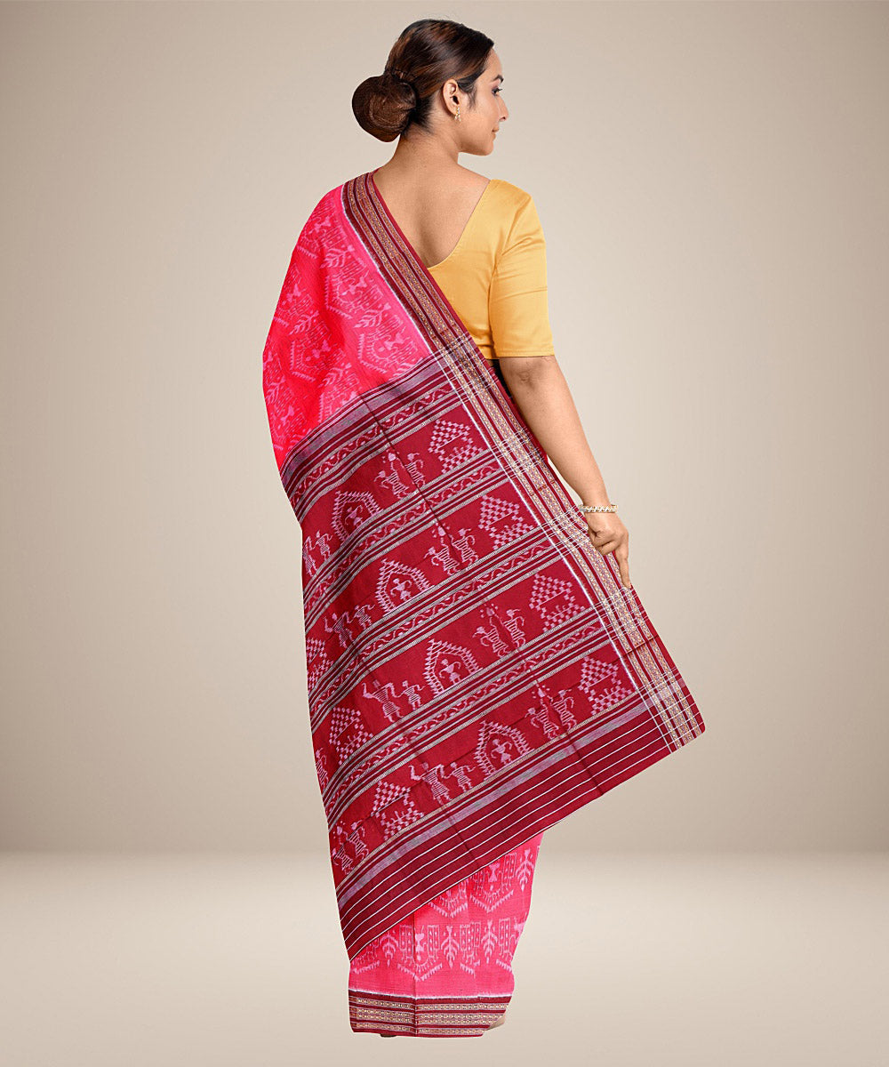 Pink red cotton handwoven nuapatna saree