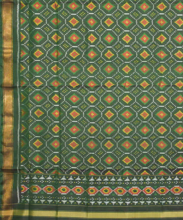 Dark green yellow handwoven silk patola dupatta