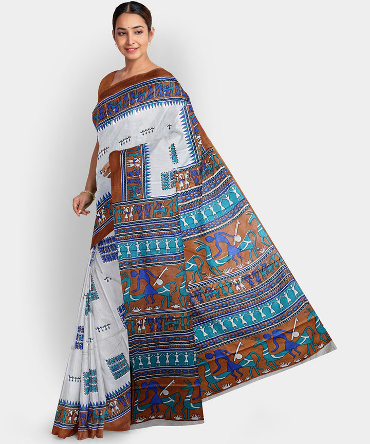 Platinum tussar silk handwoven odisha ikat saree