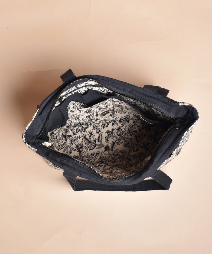 Black white handcrafted cotton kalamakri bag
