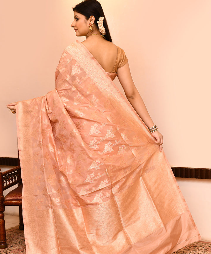 Light pink silk handwoven banarasi saree