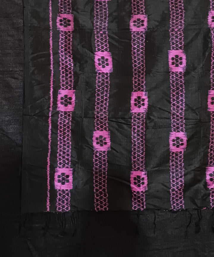 Black pink handwoven silk ikat sambalpuri stole