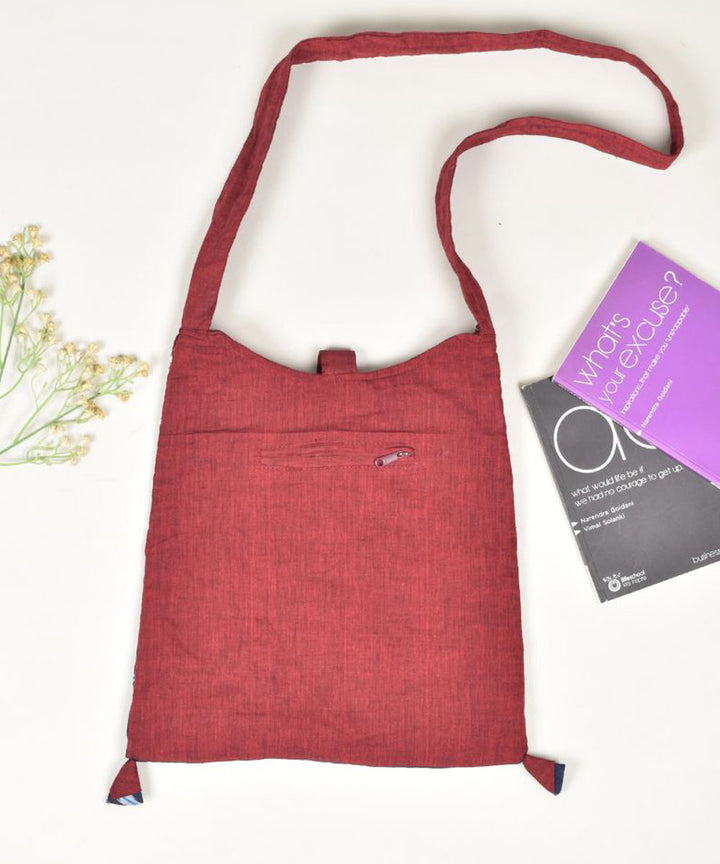 Maroon blue handcrafted cotton pochampally ikat sling