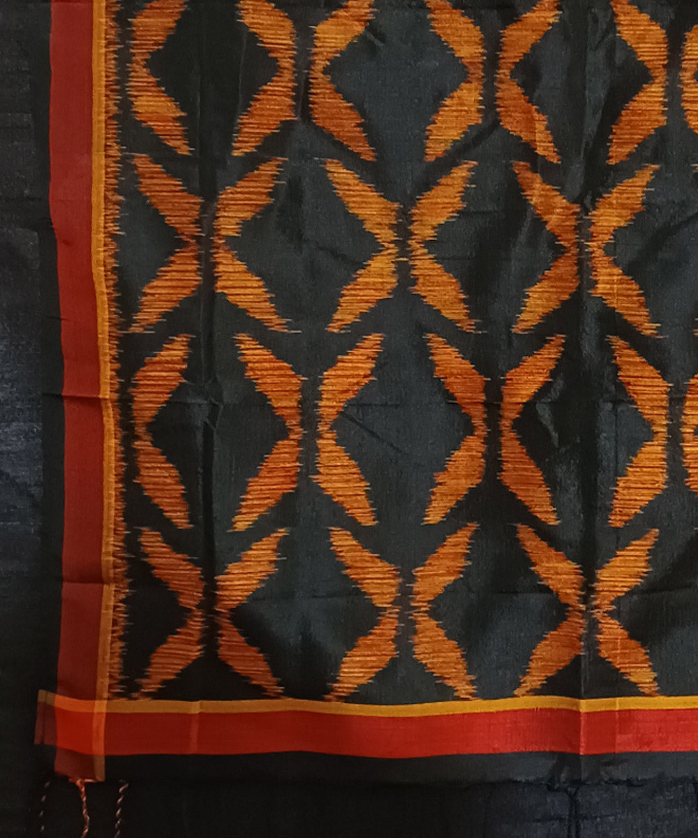 Black orange handwoven silk ikat sambalpuri stole