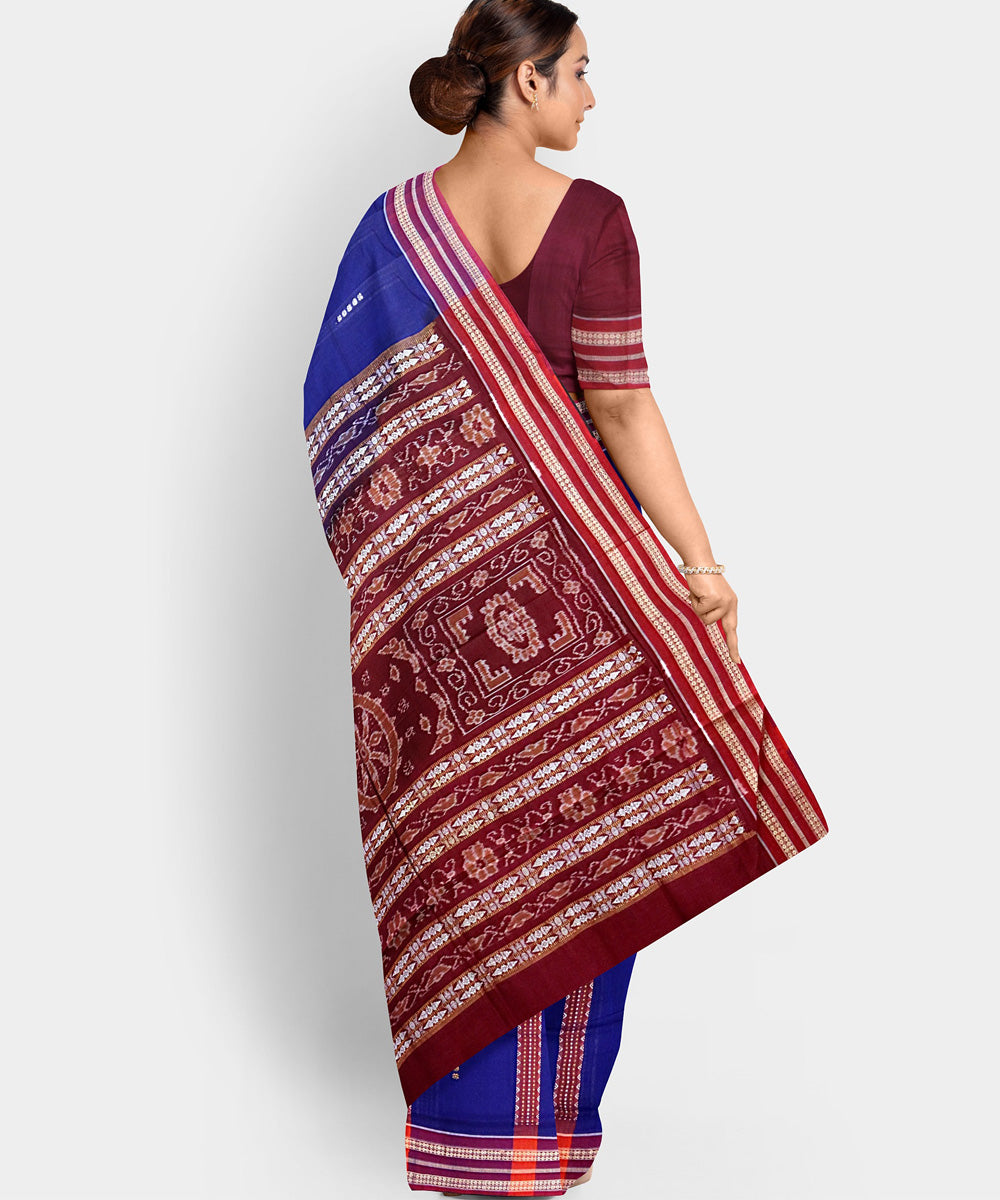 Navy blue multicolor cotton handwoven bomkai saree