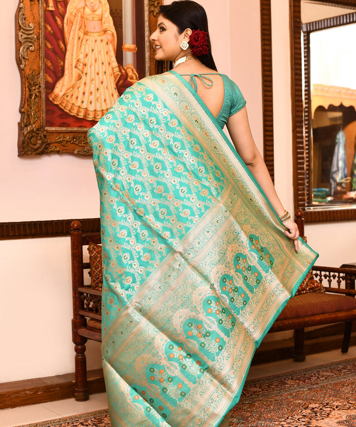 Lime green silk banarasi handwoven saree