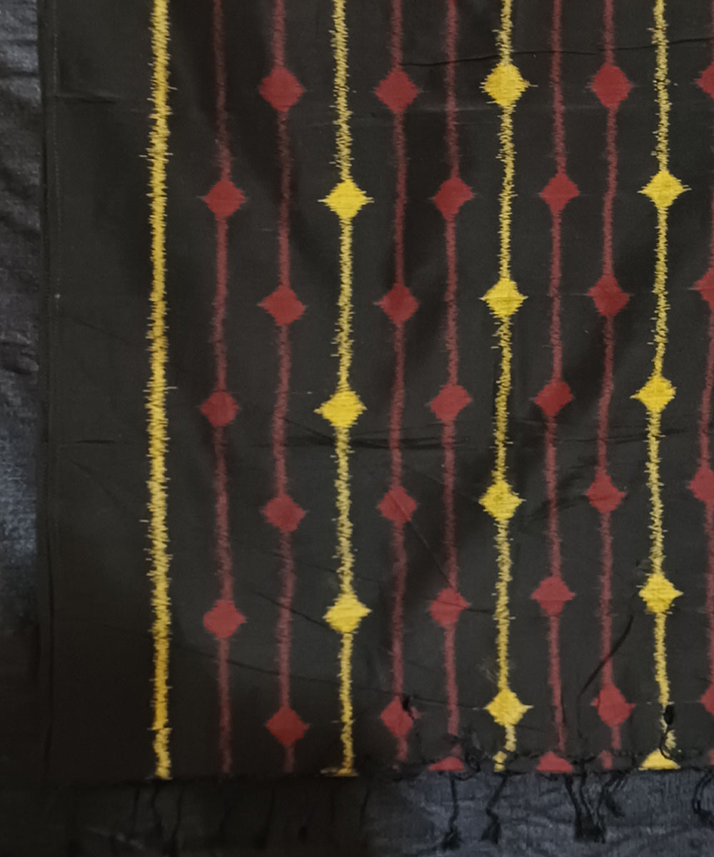 Black red yellow handwoven cotton silk ikat sambalpuri stole