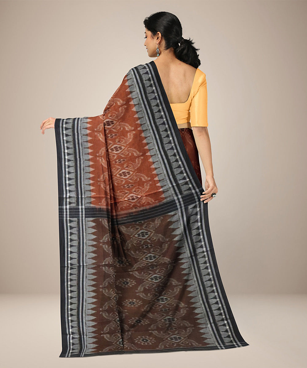 Brown black nuapatna cotton handwoven saree