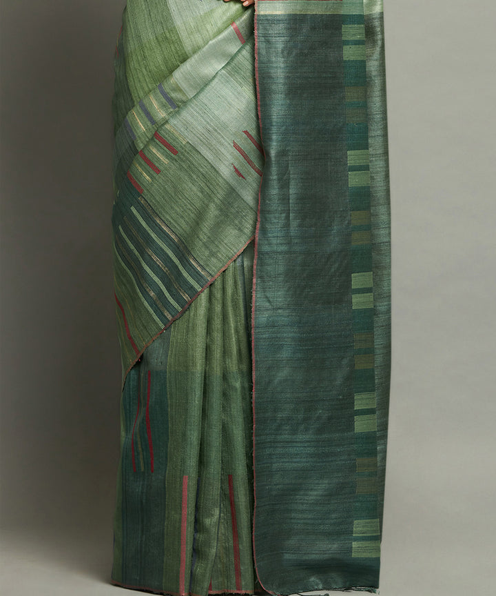 Teal green handwoven kosa silk saree