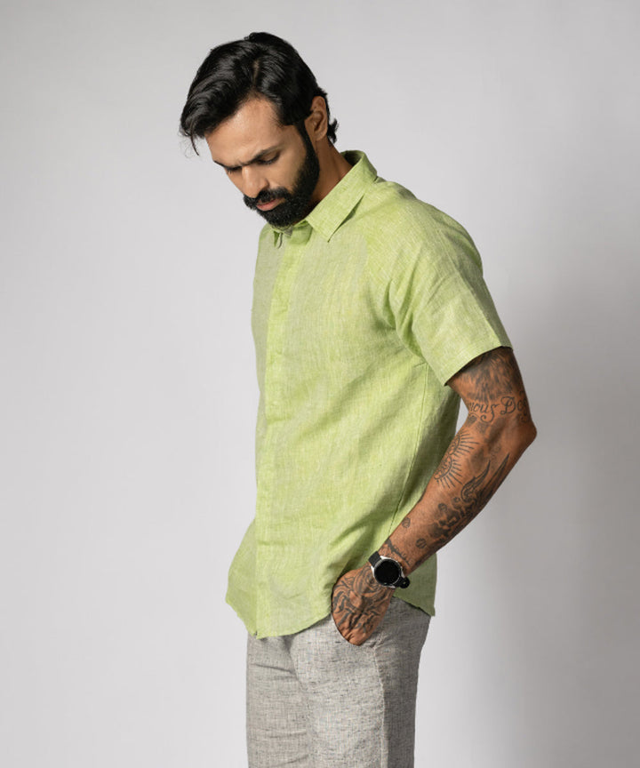 Green linen handwoven shirt