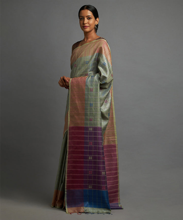 Pistachio kosa handloom silk chhattisgarh saree