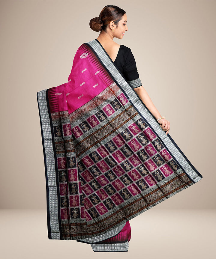 Dogwood rose pink black silk handwoven bomkai saree