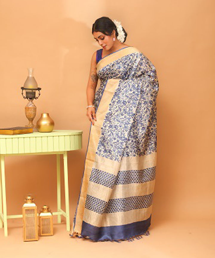 Indigo natural chhattisgarh handloom tussar silk saree
