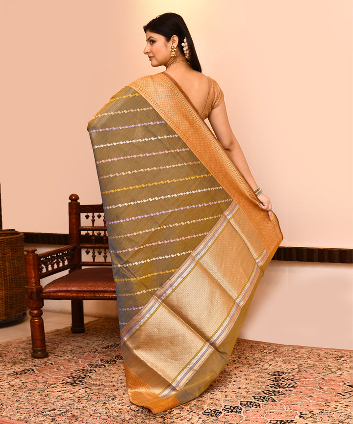 Grey yellow dual tone silk handwoven banarasi saree