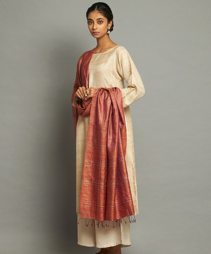 Orange tussar silk handwoven kosa dupatta