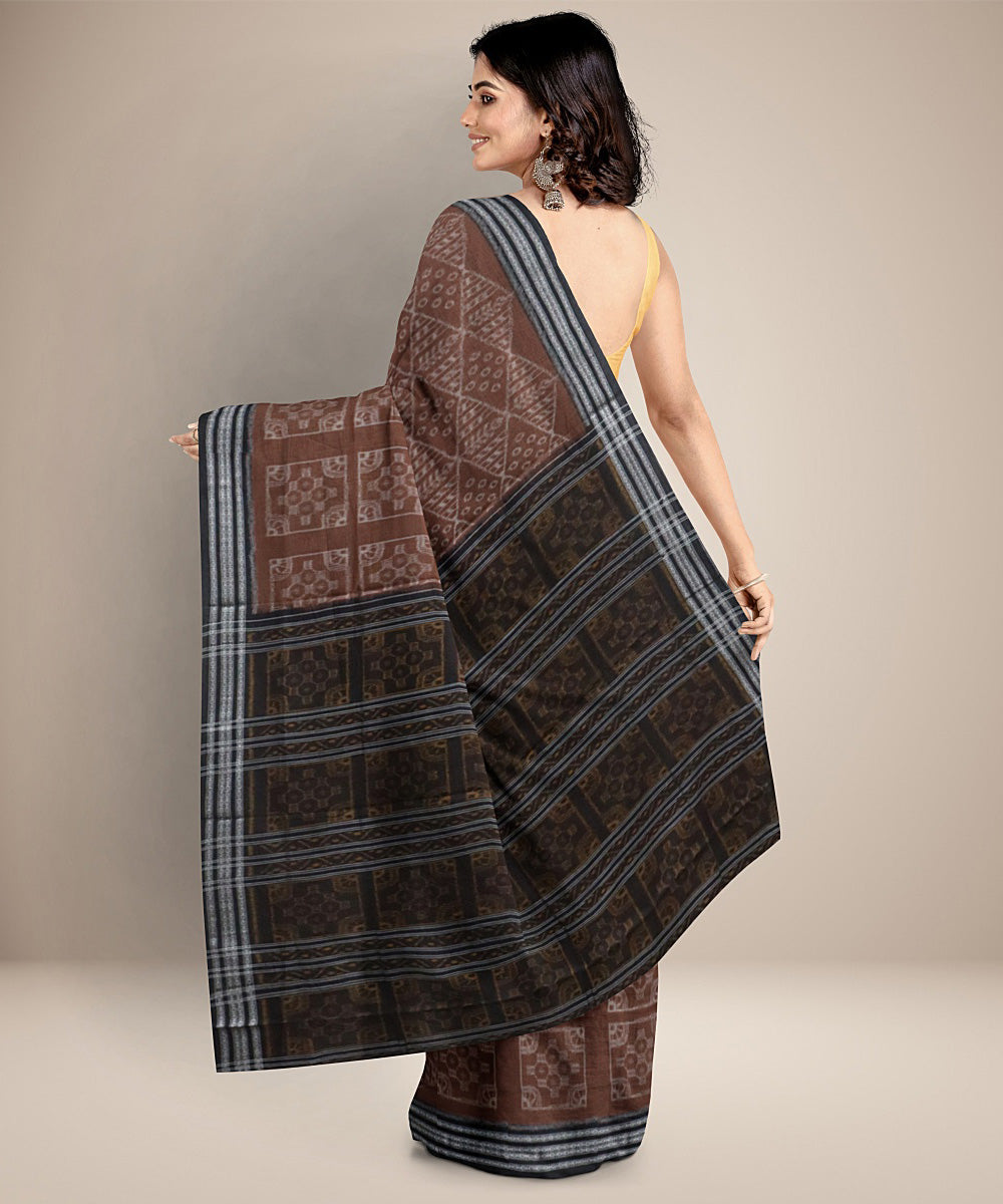 Deep Brown black handwoven nuapatna cotton saree