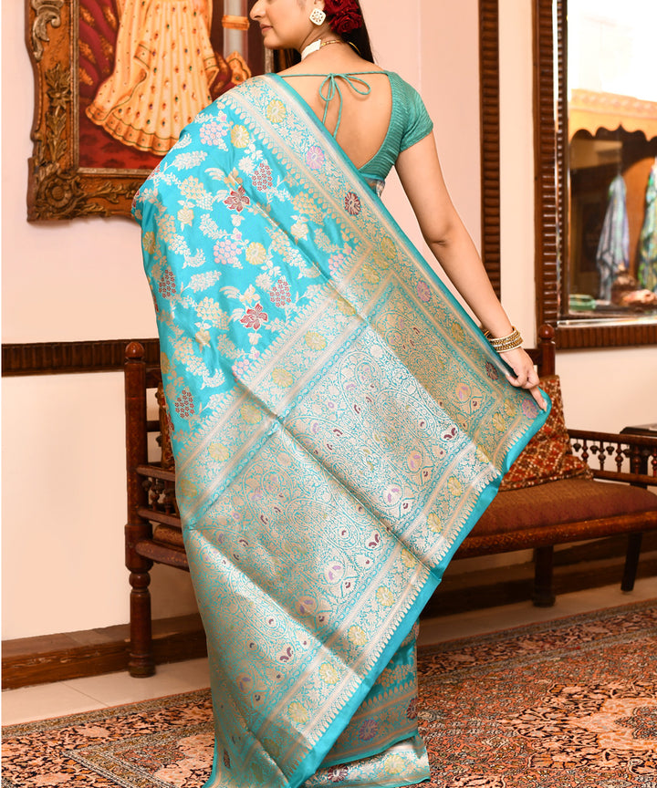 Sky blue silk handwoven banarasi saree