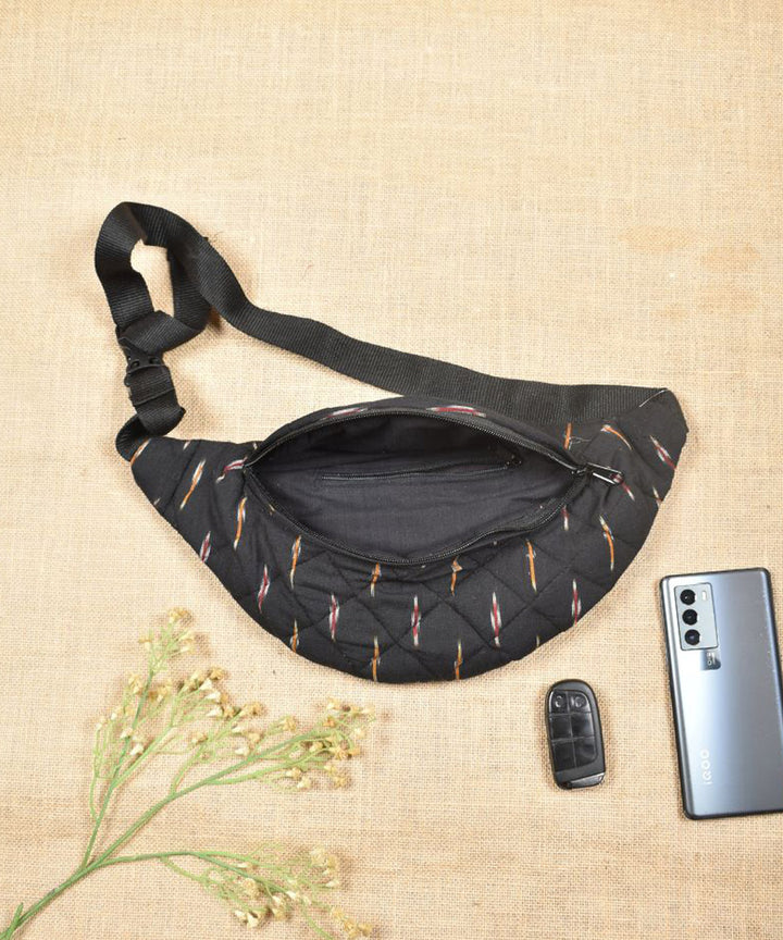 Black handcrafted cotton pochampally ikat pouch