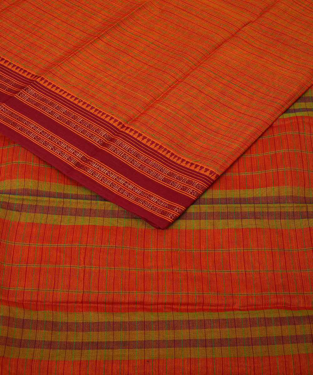 Orange handloom narayanapet cotton saree