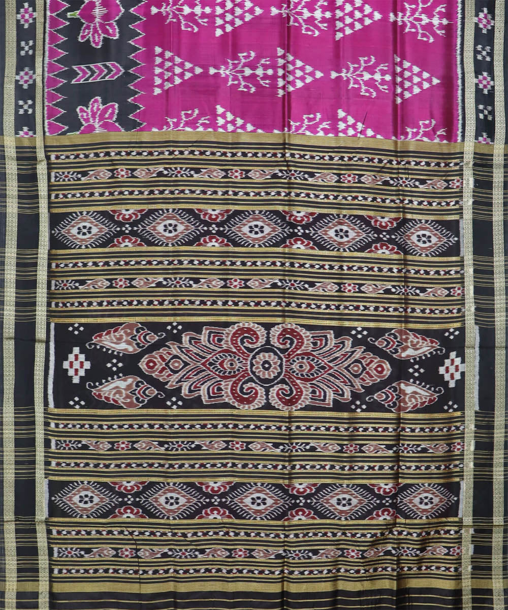 Magenta black silk handwoven khandua saree