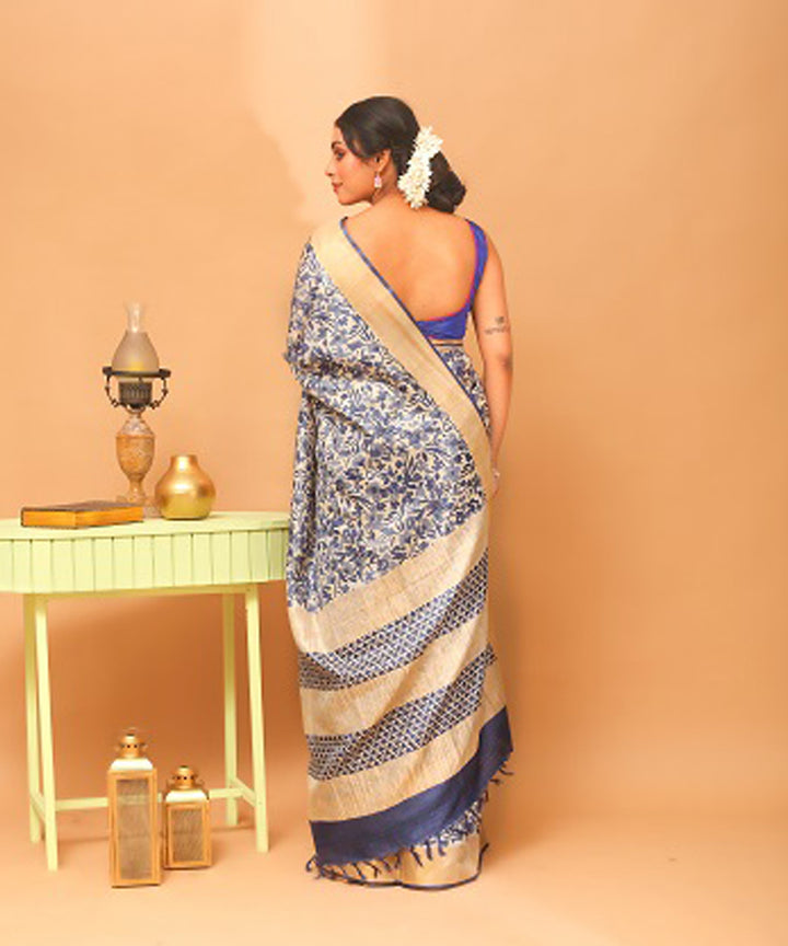 Indigo natural chhattisgarh handloom tussar silk saree