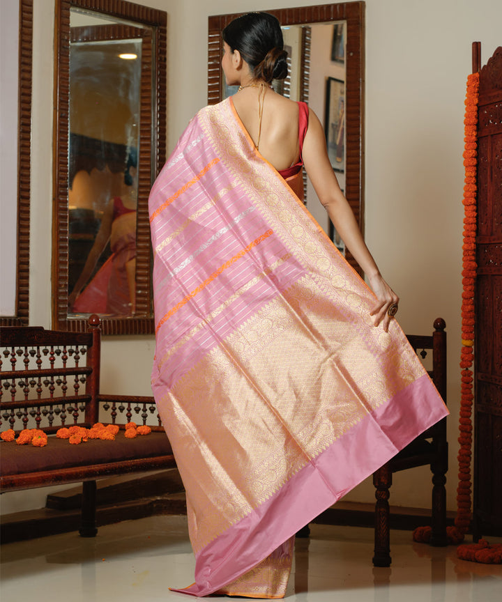 Baby pink handwoven banarasi silk saree