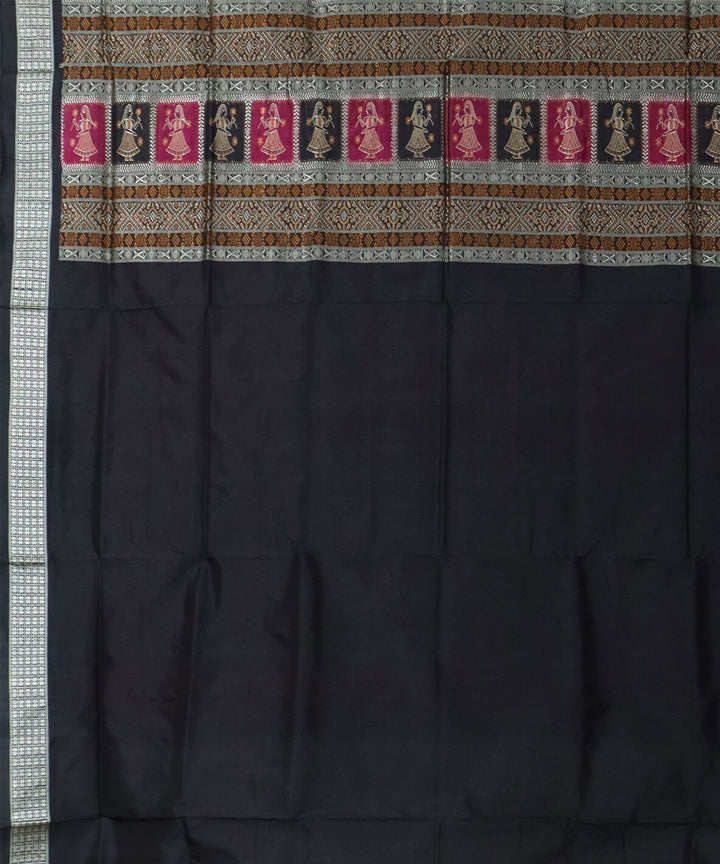 Dogwood rose pink black silk handwoven bomkai saree