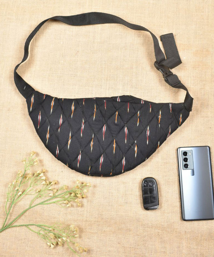 Black handcrafted cotton pochampally ikat pouch