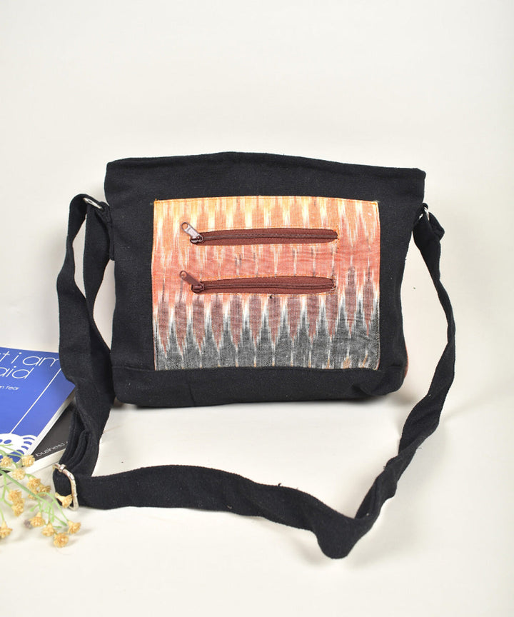 Black multicolor handcrafted cotton pochampally ikat bag