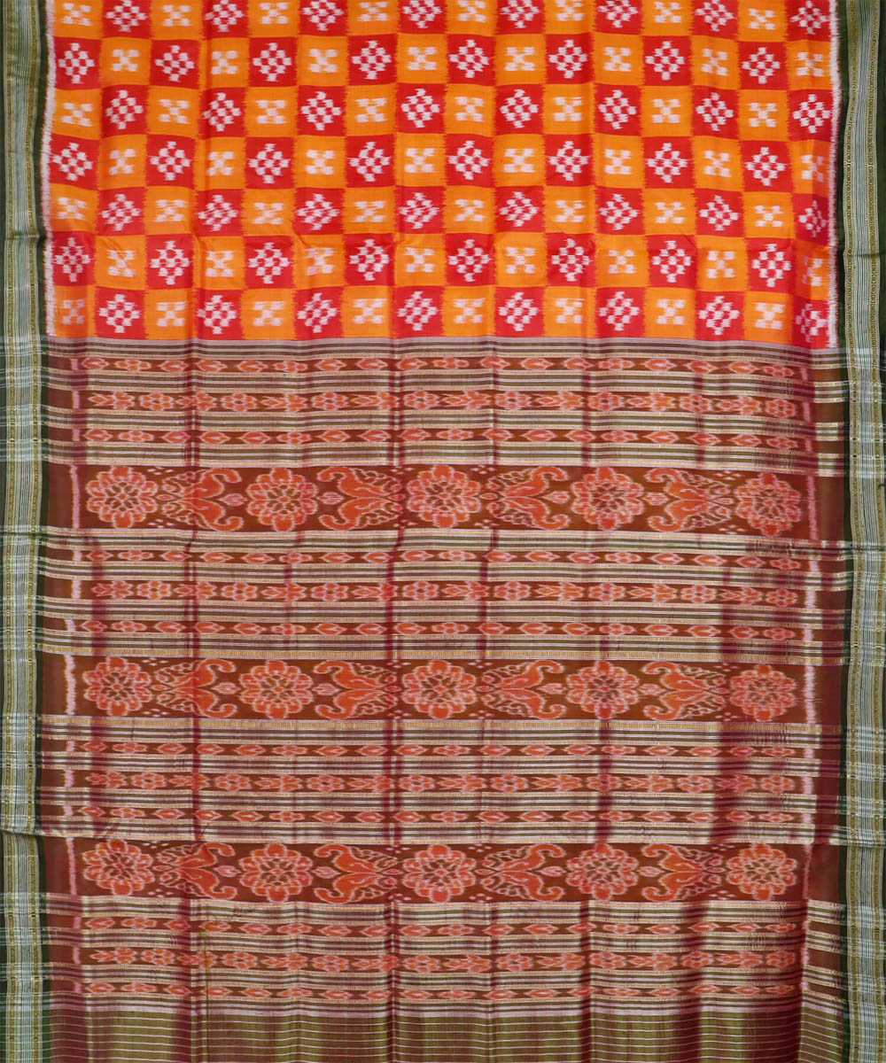 Maroon yellow red silk handwoven khandua saree