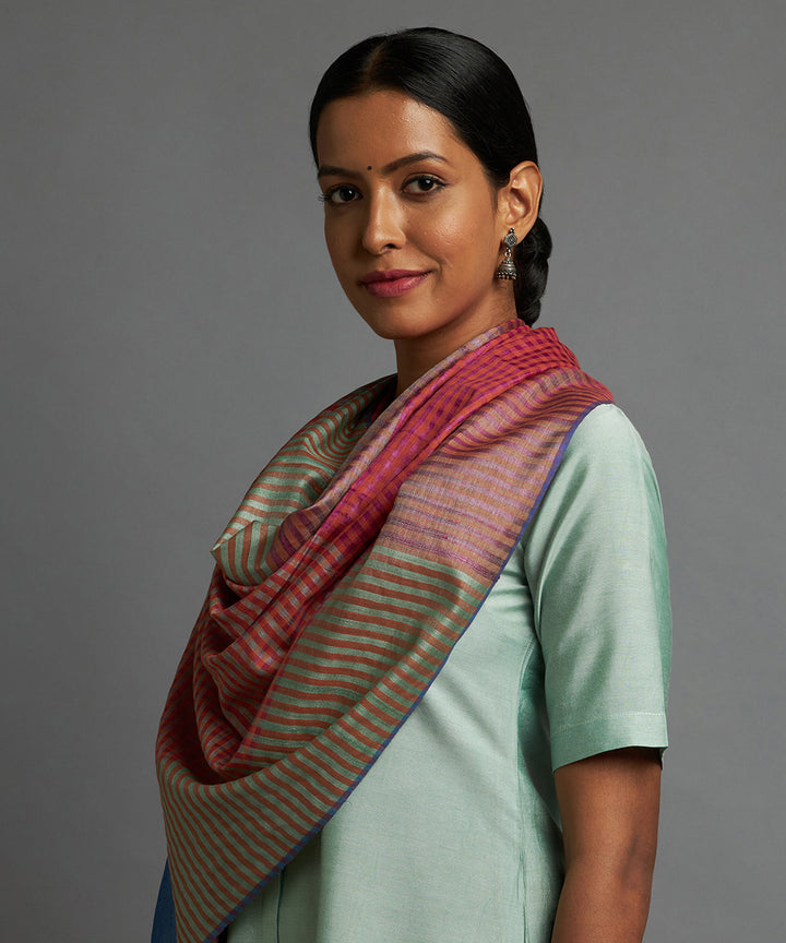 Orange blue purple handwoven kosa chhattisgarh silk dupatta