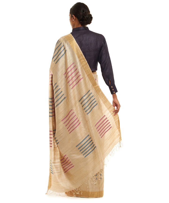 Handwoven green kosa saree with geometric motifs