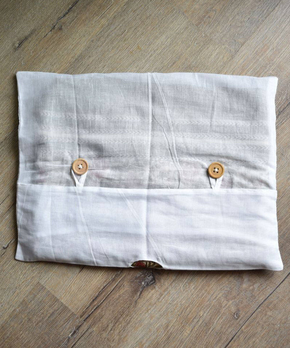 White orange handcrafted cotton pochampally ikat bag