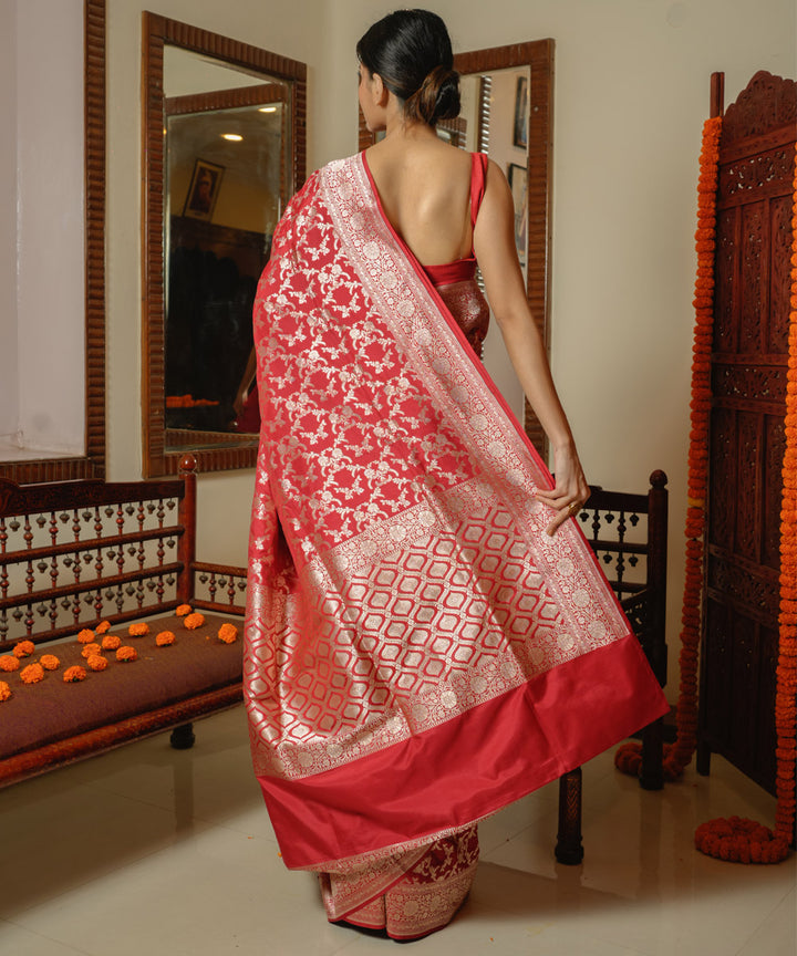 Red banarasi silk handwoven saree