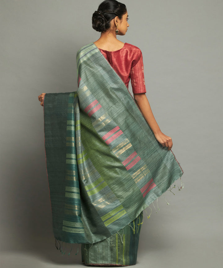 Teal green handwoven kosa silk saree