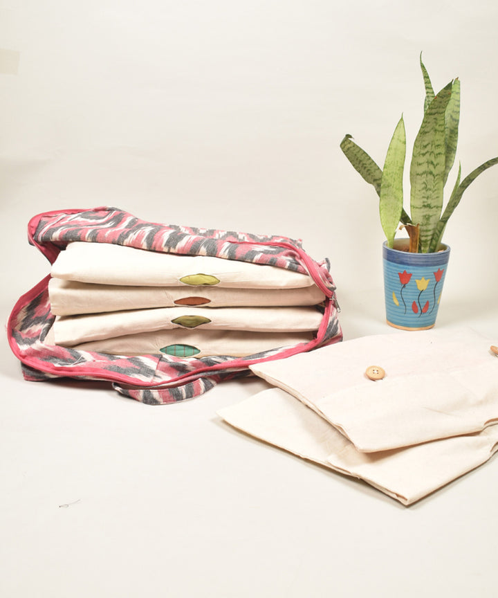 Pink white handcrafted cotton pochampally ikat bag