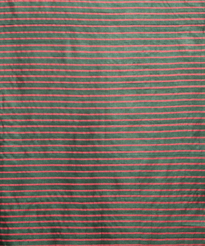 Dark green handwoven kosa silk saree with striped design