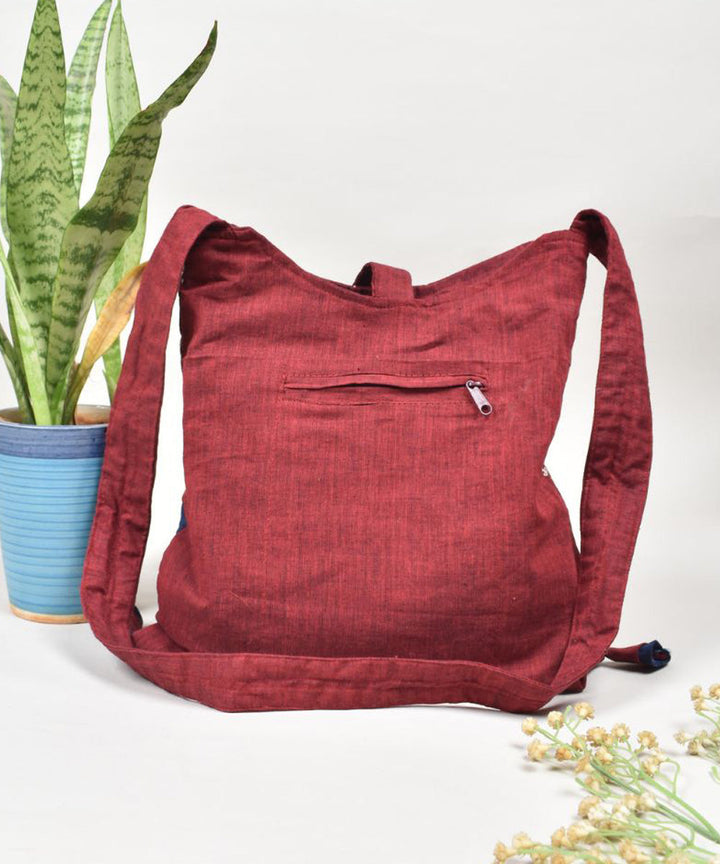 Maroon blue handcrafted cotton pochampally ikat sling