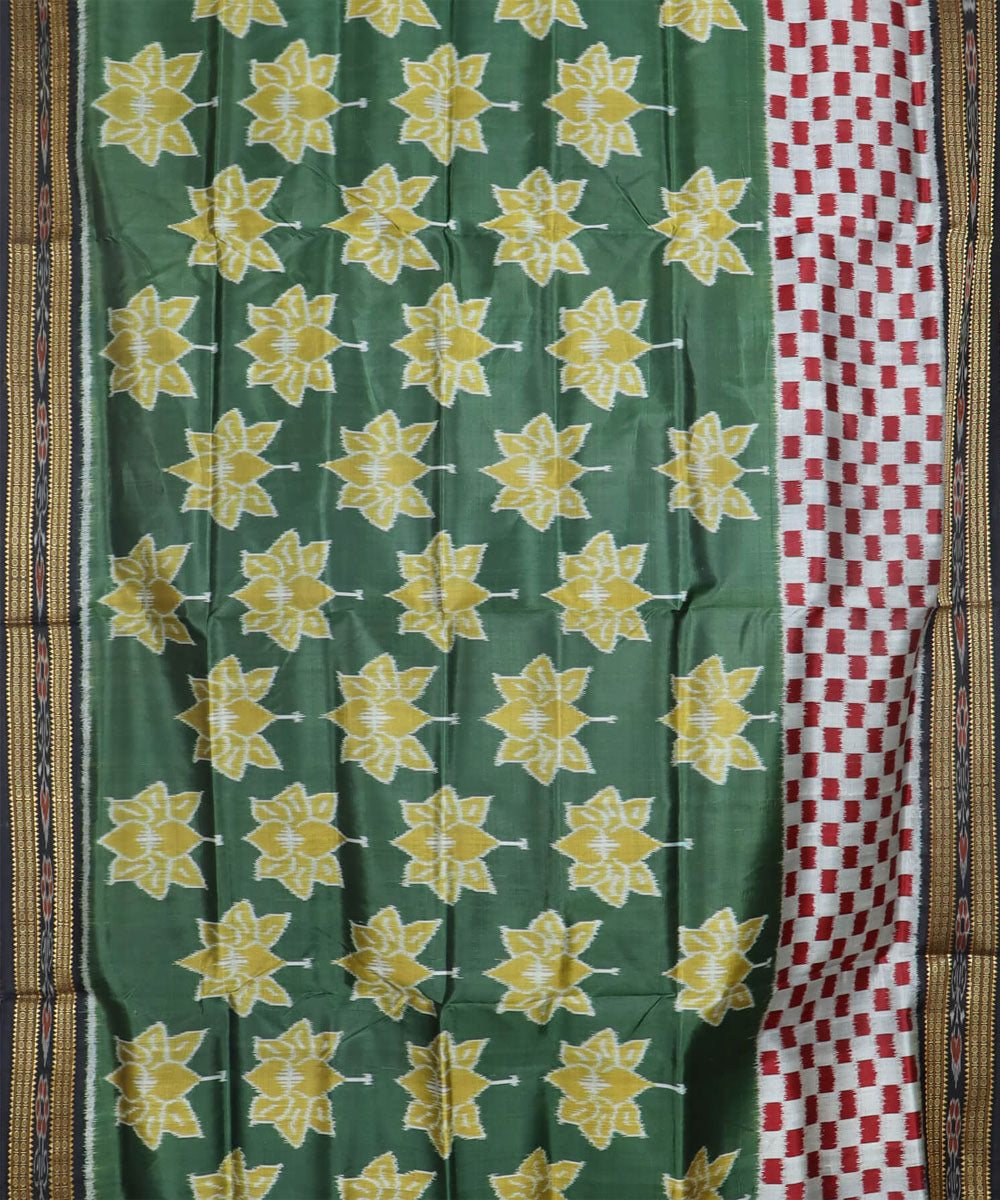 Olive green multicolour silk handwoven khandua saree