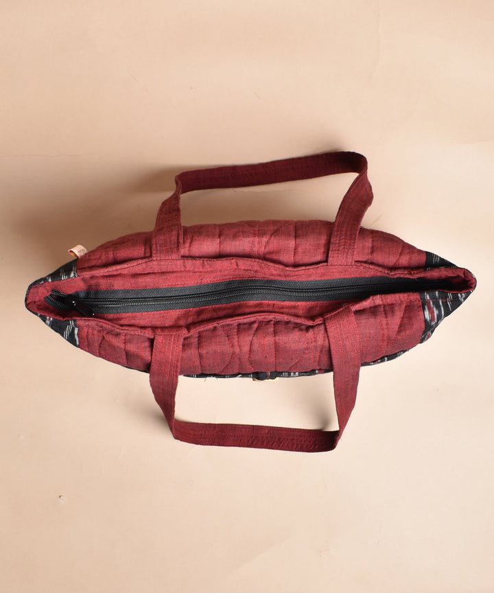 Black maroon handcrafted cotton pochampally ikat bag