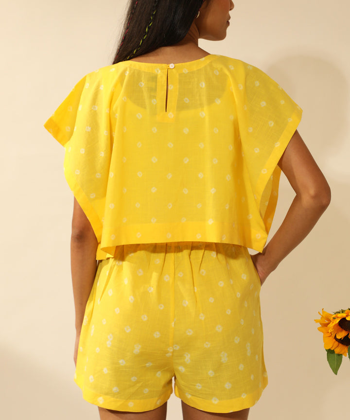 Yellow handcrafted bandhani cotton top