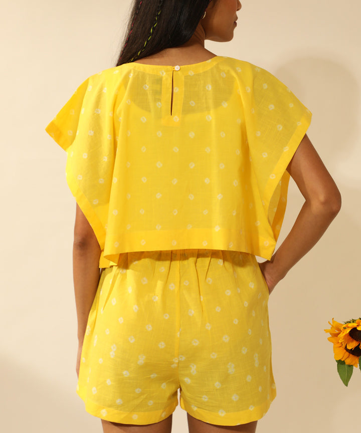 Yellow handcrafted bandhani cotton shorts